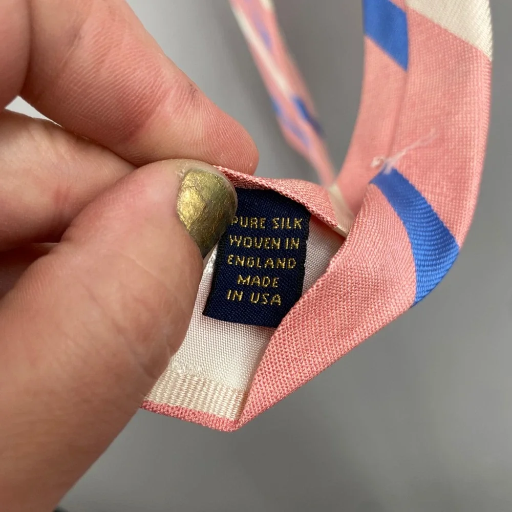 Brooks Brothers Makers Necktie Tie Pink Blue Cream Silk Rep Stripe USA Preppy